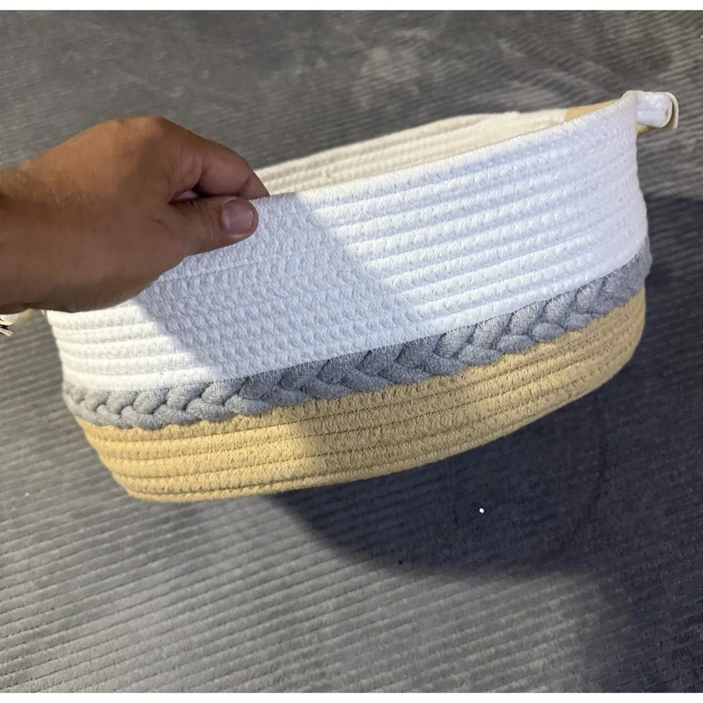 Short Stories Large Rope Basket Round Woven With Handle 9.8x9.8x3 FFF